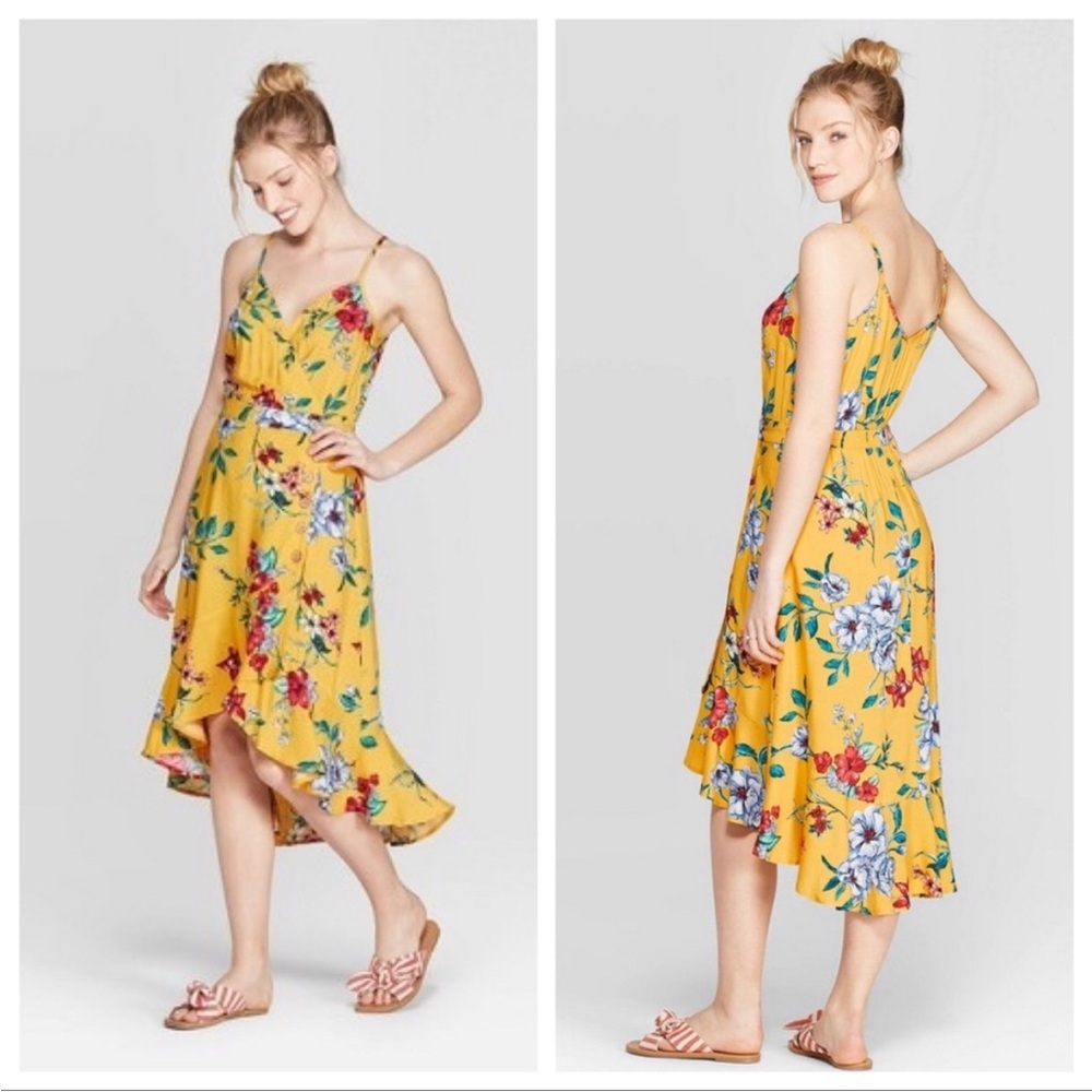 Xhiliration Sundress Dress Womens extra small Yellow Floral Sleeveless
